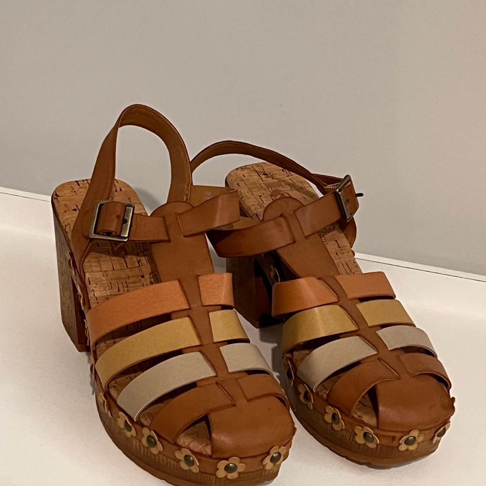 Women's Brown Strappy Sandal Heels Sz 7